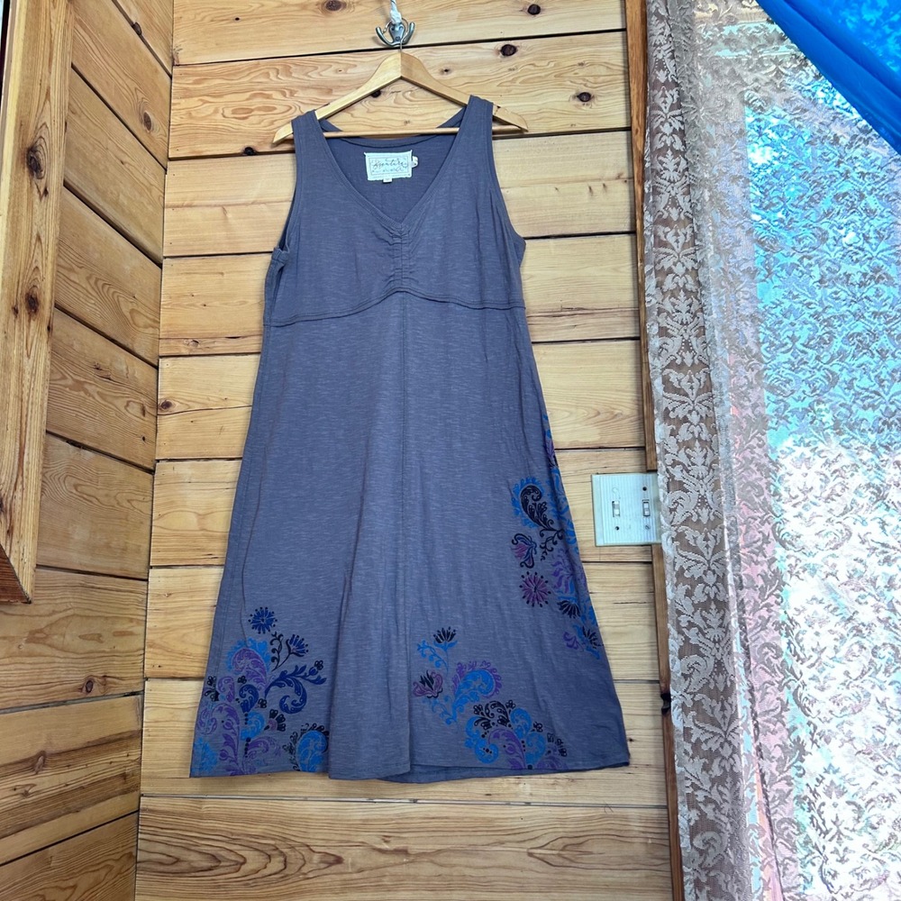 Organic Cotton Midi Dress Womens Extra Large Charcoal Grey Boho Aventura